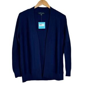 Faith & Zoe Navy Blue Open Front Cardigan Open Stitch Detailing NEW Size Small
